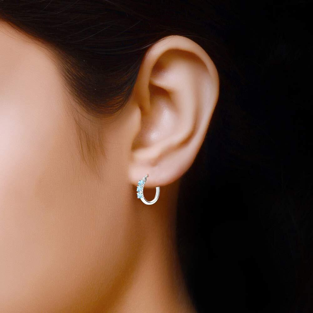 LeCalla 925 Sterling Silver BIS Hallmarked Blue Topaz Small Hoop Earrings for Girls and Women (3 MM Round) | Rakhi Gift for Sister