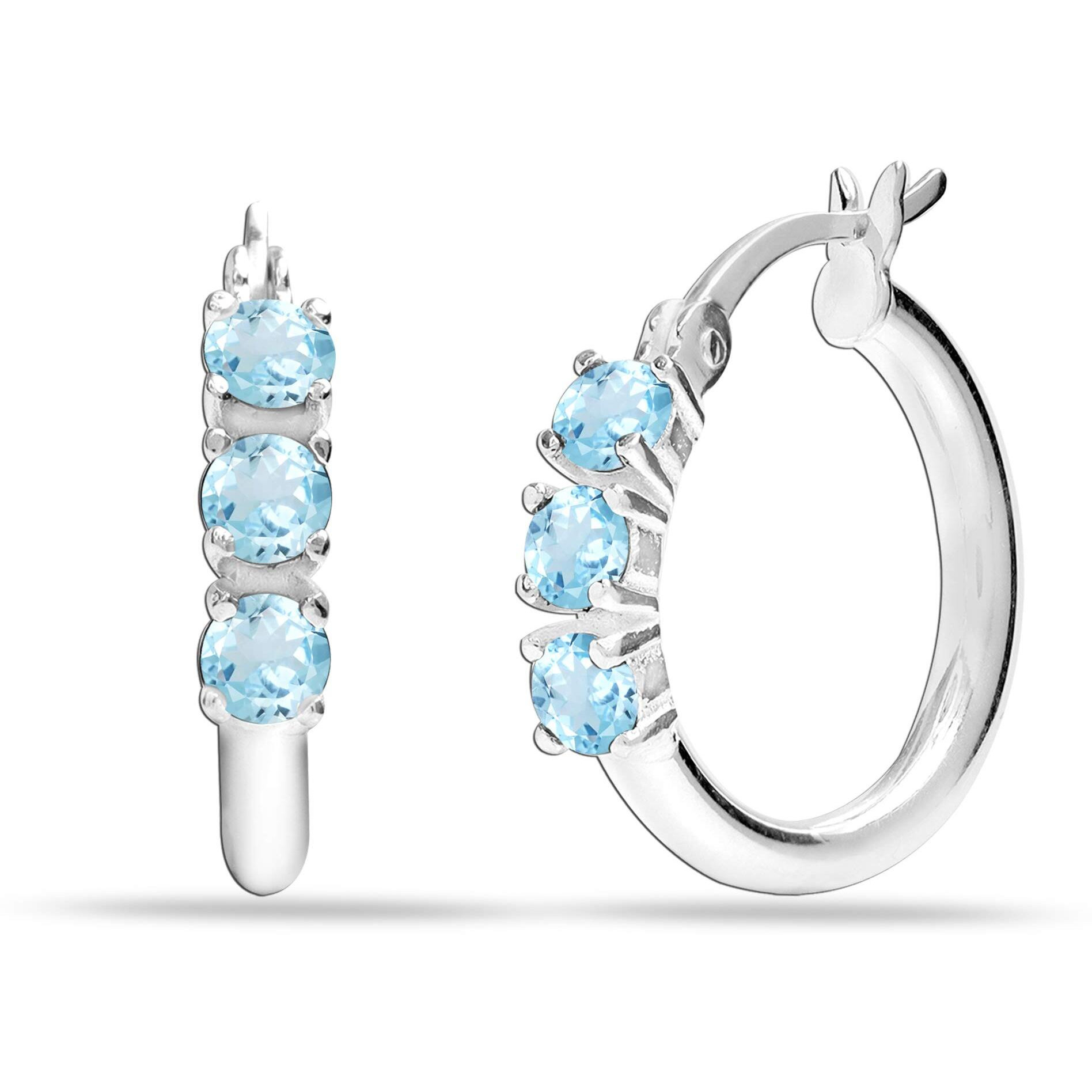 LeCalla 925 Sterling Silver BIS Hallmarked Blue Topaz Small Hoop Earrings for Girls and Women (3 MM Round) | Rakhi Gift for Sister