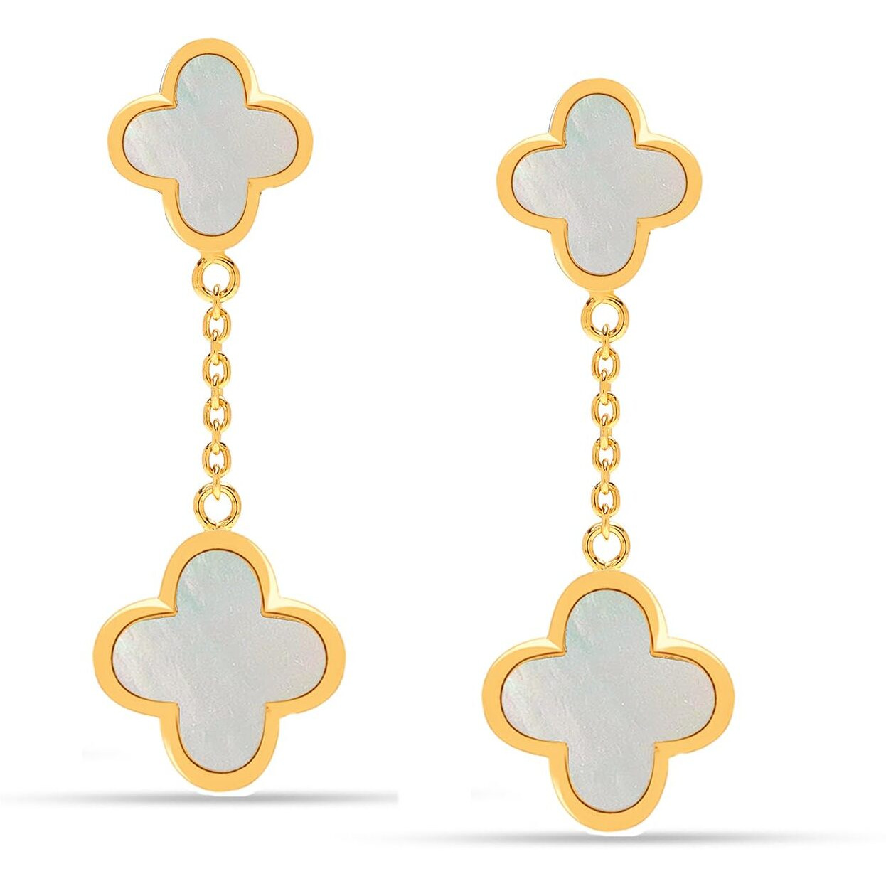 LeCalla 925 Sterling Silver BIS Hallmarked Gold-Plated Clover Flower Mother of Pearl Drop Dangle Earrings for Women | Rakhi Gift for Sister