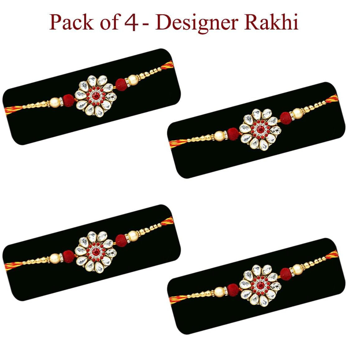 Saugat Traders Rakhi for Brother Set of 4 with Chocolate Gift - Combo Pack of 4 Designer Kundan Rakhi for Bhai and Beloved Brother - Premium Rakhi - Exclusive Handmade Rakhis