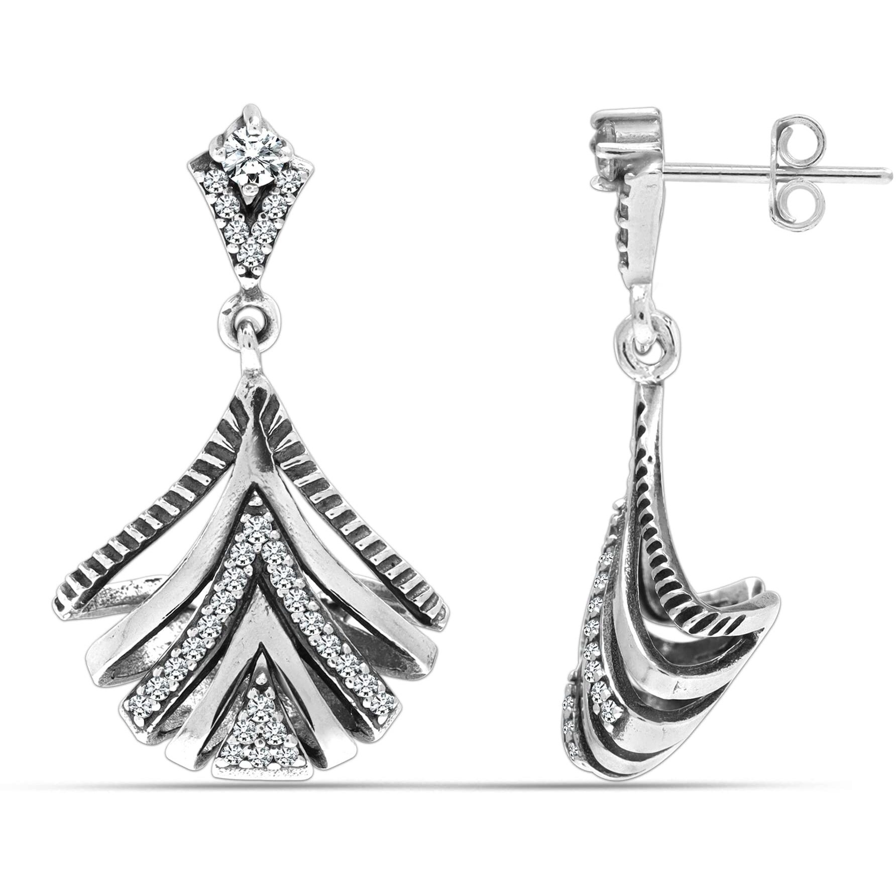 LeCalla 925 Sterling Silver BIS Hallmarked Cubic Zirconia Antique Stud Dangler Earrings for Women and Girls | Rakhi Gift for Sister