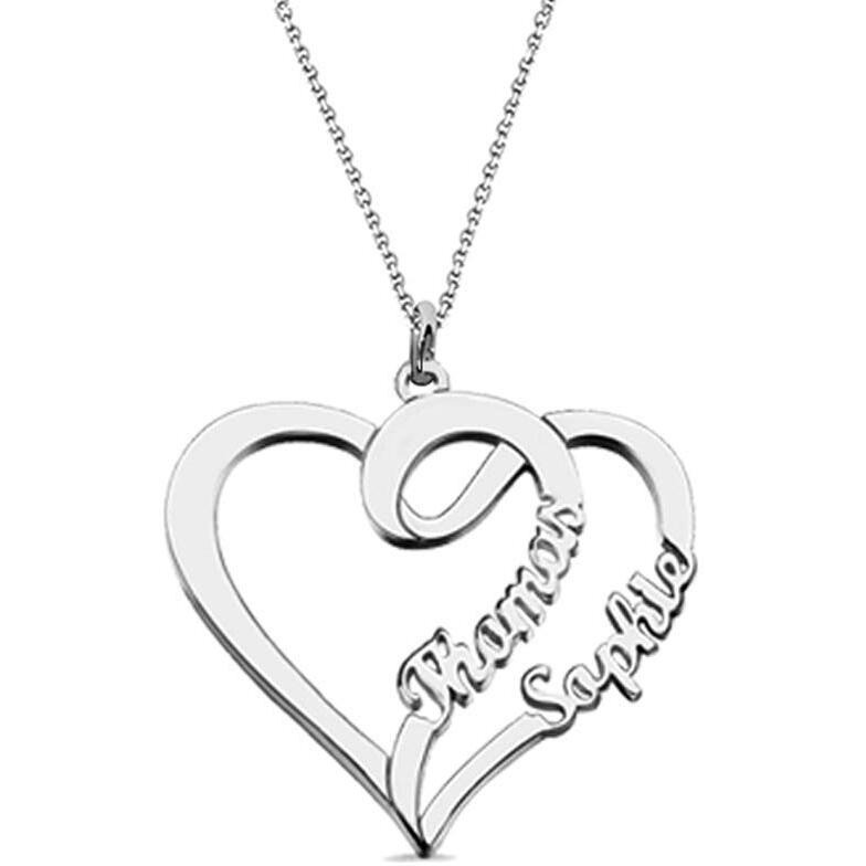 Personalised 925 Sterling Silver Name Necklace for Women | Customized 2 Name Double Heart Pendant for Girls | Custom Jewellery Gift for Wife, Anniversary, Wedding, Rakhi Gift for Sister