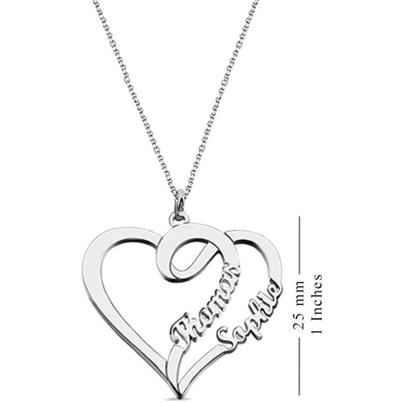 Personalised 925 Sterling Silver Name Necklace for Women | Customized 2 Name Double Heart Pendant for Girls | Custom Jewellery Gift for Wife, Anniversary, Wedding, Rakhi Gift for Sister
