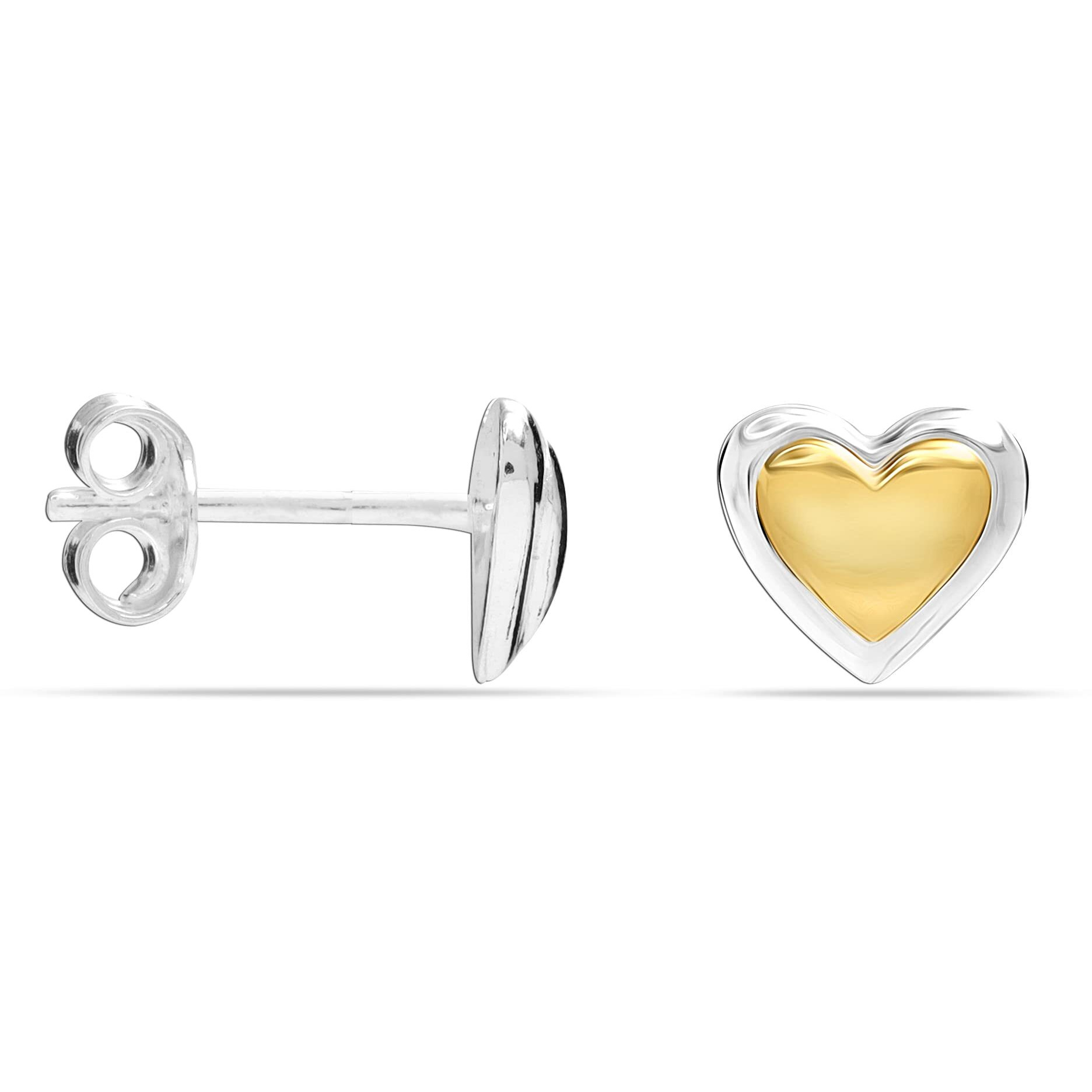 LeCalla 925 Sterling Silver BIS Hallmarked Two Tone Heart Small Stud Earrings for Women and Girls | Rakhi Gift for Sister