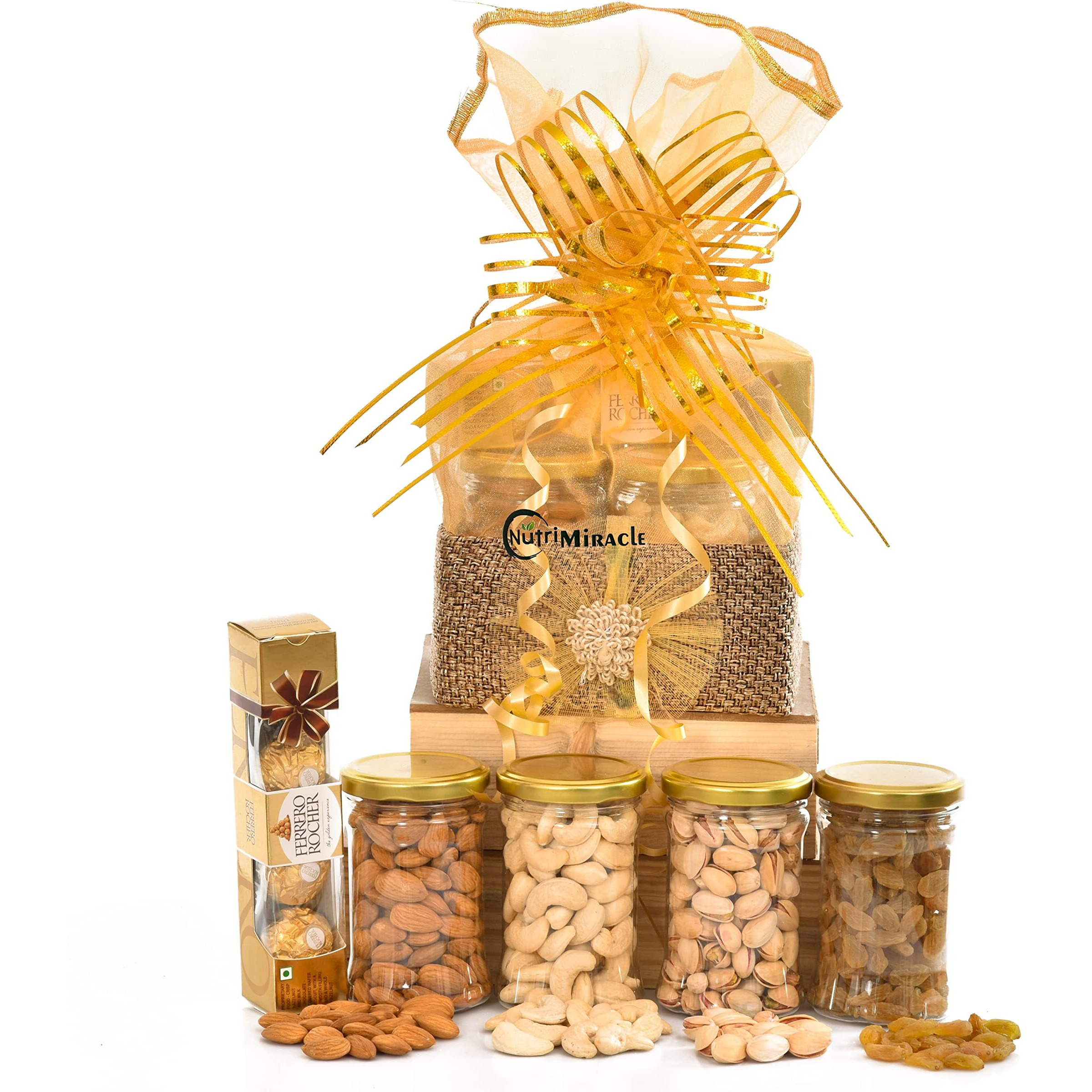 NUTRI MIRACLE Raksha Bandhan Gift Basket with Nuts and chocolates | Rakhi Gifts for Brother,Sister | Festive Celebration Pack | Anniversary and Birthday gift