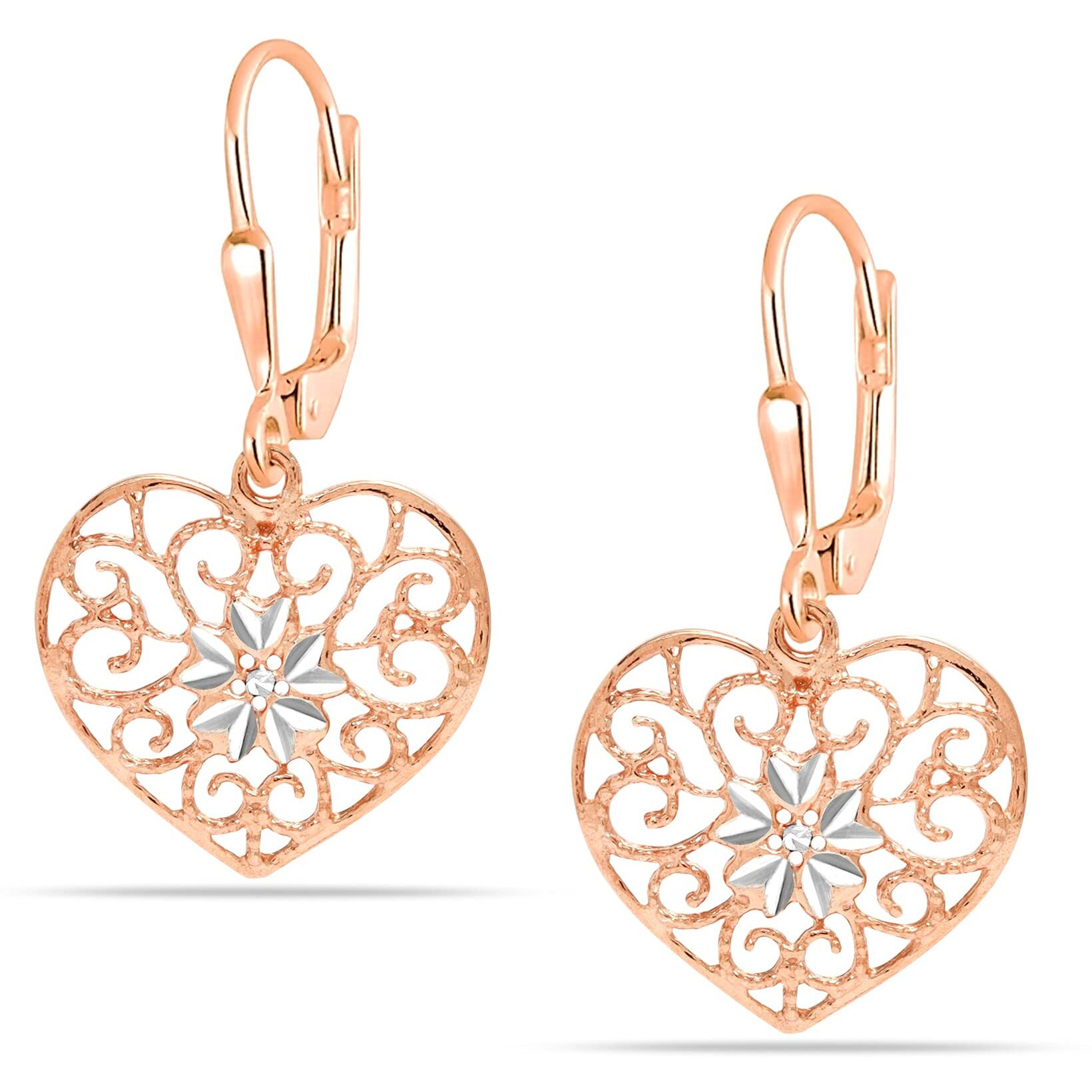 LeCalla 925 Sterling Silver BIS Hallmarked Rose-Gold Plated Heart Leverback Drop Dangle Earrings for Women and Girls | Rakhi Gift for Sister