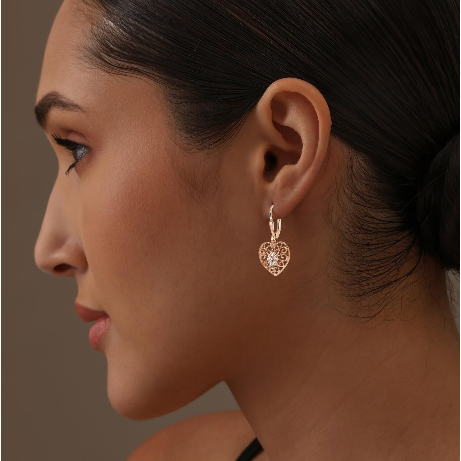 LeCalla 925 Sterling Silver BIS Hallmarked Rose-Gold Plated Heart Leverback Drop Dangle Earrings for Women and Girls | Rakhi Gift for Sister