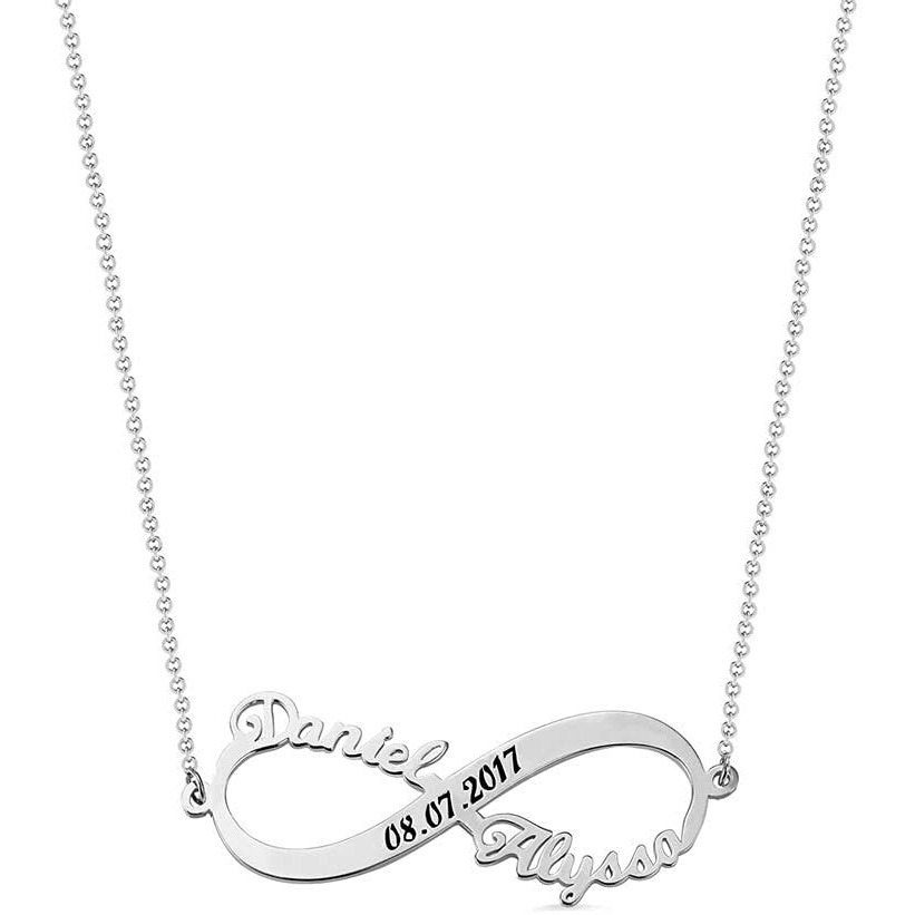 Personalised 925 Sterling Silver Name Necklace for Women | Customized Infinity Couple Name With Date Pendant for Girls | Custom Jewellery Gift for Wife, Anniversary, Rakhi Gift for Sister