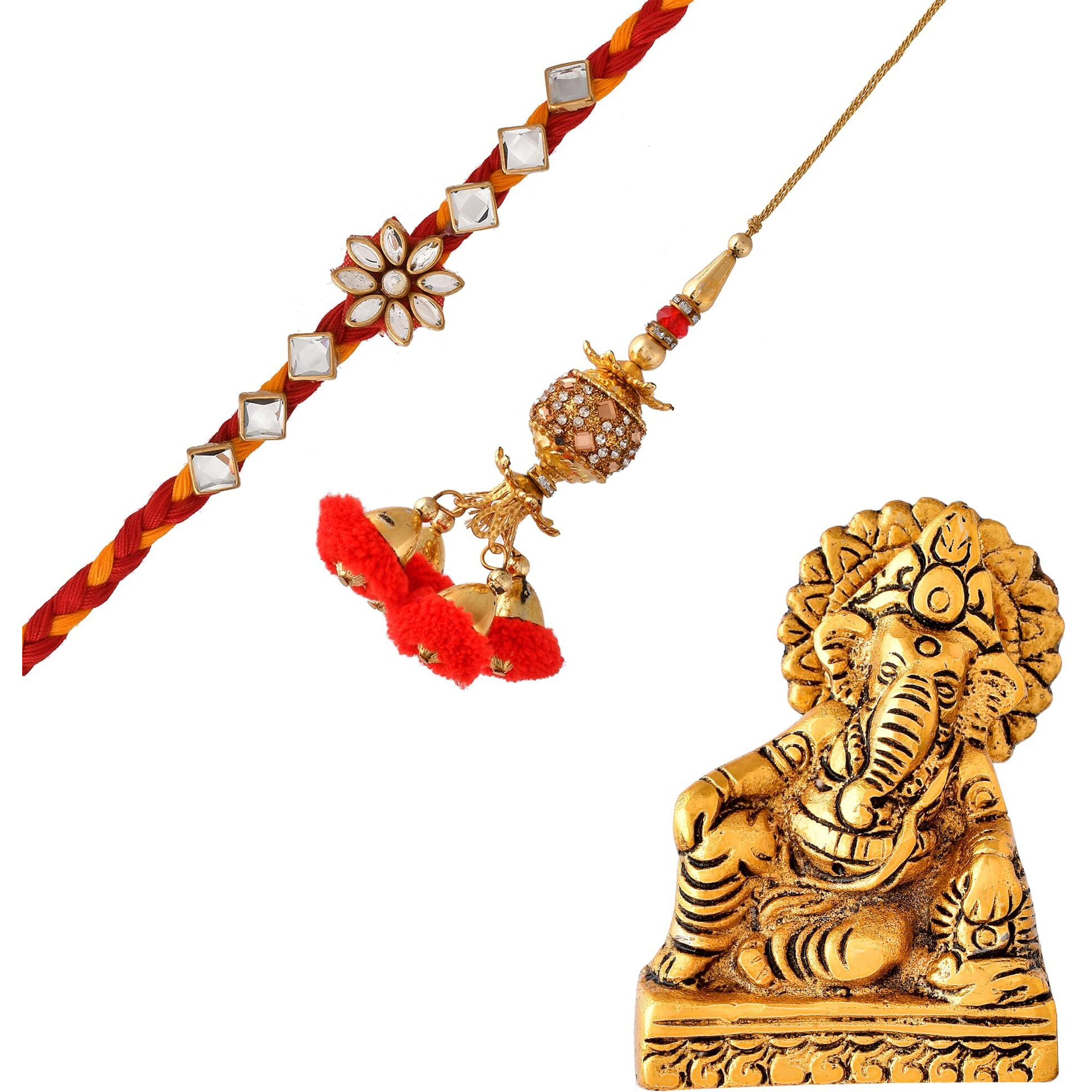 CraftVatika Bhaiya Bhabhi Rakhi Gift Combo Set for Brother and Bhabhi Rakhi with Ganesha Idol Couple Rakhi for Bhaiya Rakshabandhan Rakhi Gift