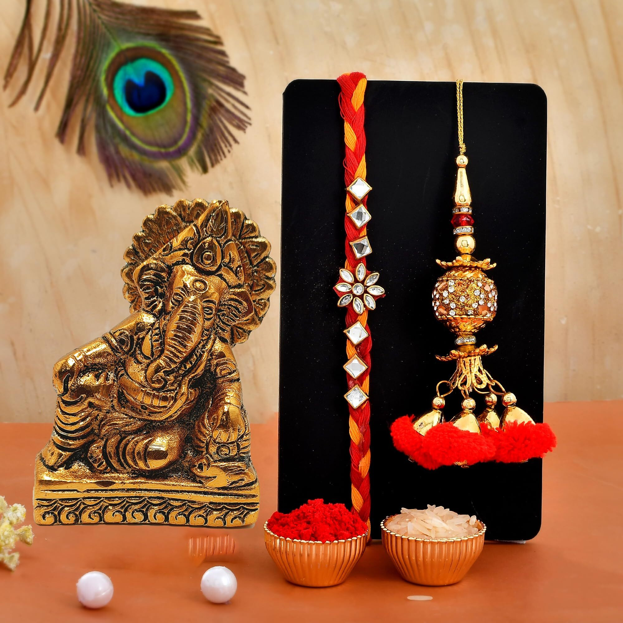CraftVatika Bhaiya Bhabhi Rakhi Gift Combo Set for Brother and Bhabhi Rakhi with Ganesha Idol Couple Rakhi for Bhaiya Rakshabandhan Rakhi Gift