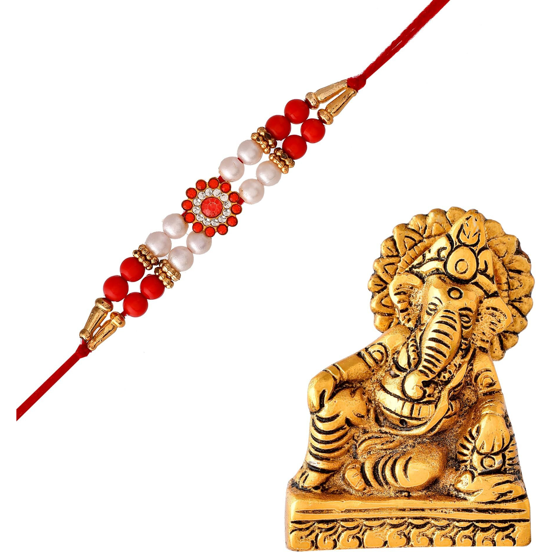 CraftVatika Rakhi Gift Combo for Brother Bhaiya Boy Kids Men with Ganesha Idol Statue Figurine Rakhi with Ganesha Idol Designer Rakhis for Rakshabandhan
