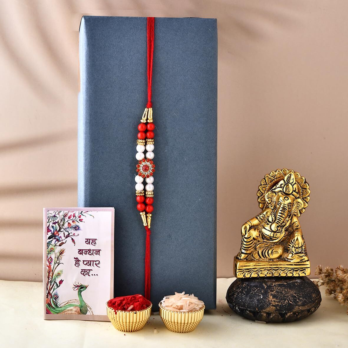 CraftVatika Rakhi Gift Combo for Brother Bhaiya Boy Kids Men with Ganesha Idol Statue Figurine Rakhi with Ganesha Idol Designer Rakhis for Rakshabandhan
