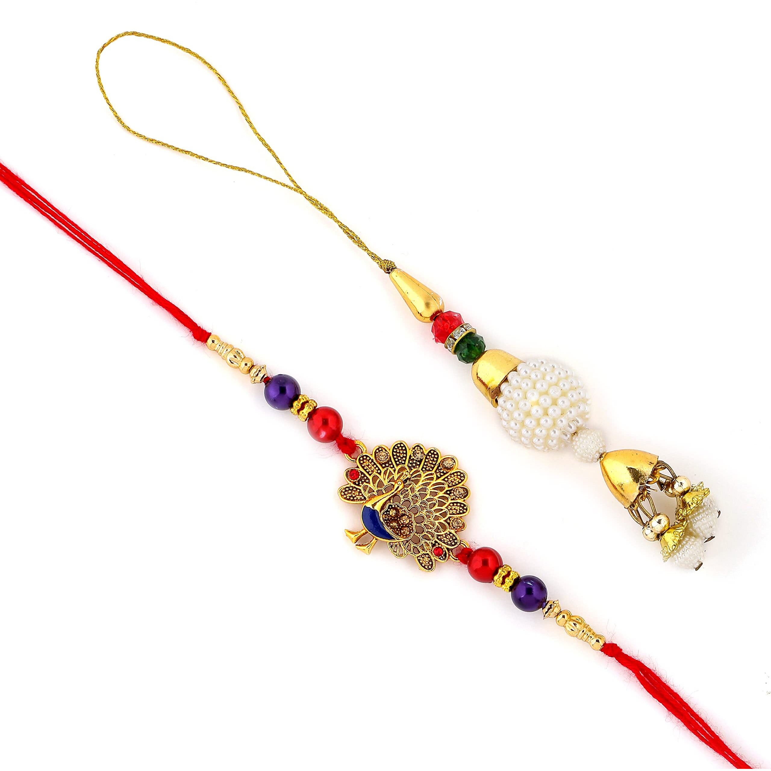 CraftVatika Rakhi Gift Combo For Brother Bhabhi Bhaiya Brass Diya Deepak with 2 Rakhi Gift Set - Rakhi for sister - Raksha Bandhan Card
