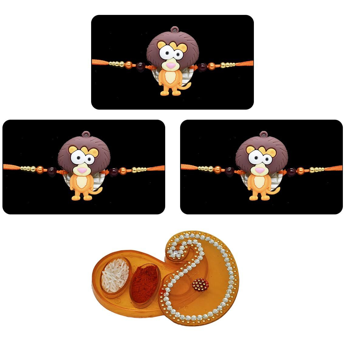 Saugat Traders Kids Rakhi Pack Of 3 With Roli Chawal Chopra Pack-Cartoon Character - Younger Brother - Kid Boy - Girl - Brother Kid