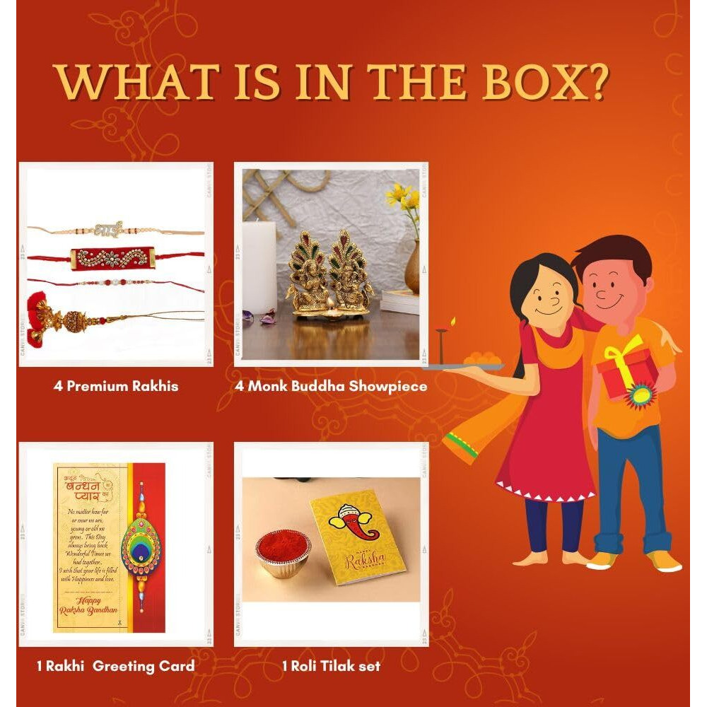 Rakhi for Brother with Gifts Combo Rakshabandhan Kids Bhai Bhabhi Gift Hamper - Rakhi for Brother & Sister - Laxmi Ganesh Idol Showpiece, Bhai Rakhi, Dora Rakhi, Lumba Rakhi, Greeting Card