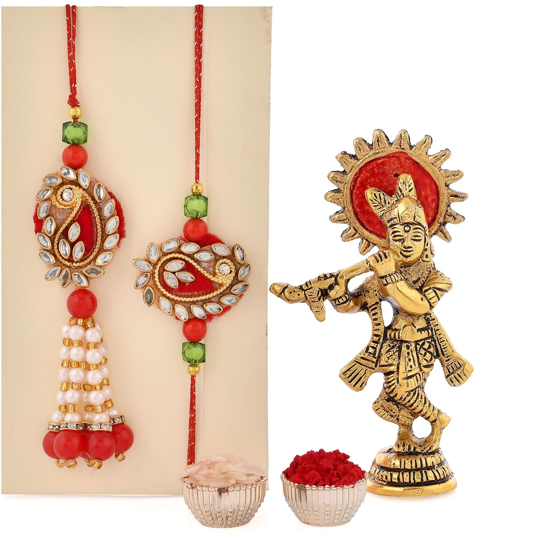 CraftVatika Rakhi Gift for Brother and Bhabhi | Rakhi Combo Set for Brother Bhaiya and Bhabhi | Rakhi with Krishna Showpiece Gift | Premium Couple Pair Rakhi