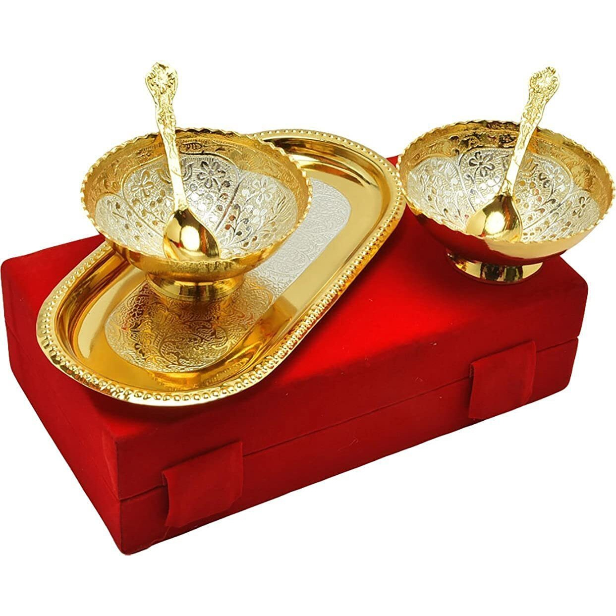 Collectible India Rakhi & Gift Set for Brother [Gift Combo - Rakhi with 2 Brass Bowl with Velvet Box,& Greeting Card