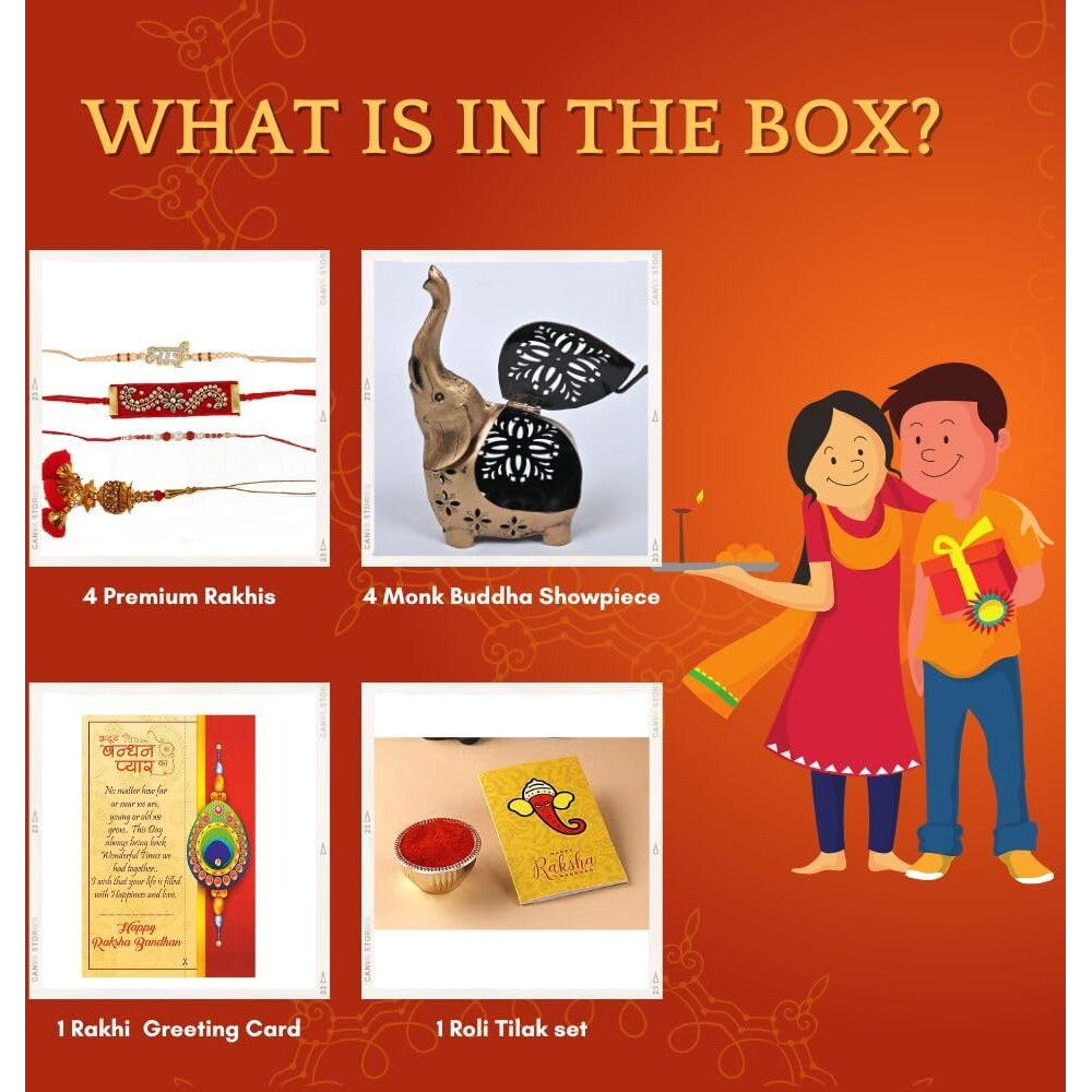 CraftVatika Rakhi Gift for Brother with Showpiece Combo Gift Items Set - Rakhi for Bhaiya Bhabhi Kids - Rakhis for Rakshabandhan - Elephant Showpiece for Home Decor Dora Bhai Lumba Rakhi Velvet Rakhi
