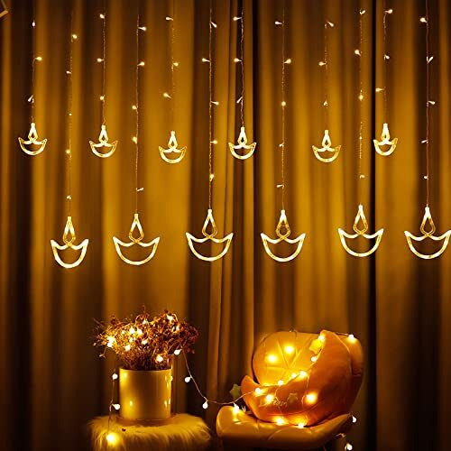 Gesto 8 Feet 12 Diya Curtain Light  8 Flashing Modes Diya Lights for Home Decoration | Diya Curtain Led Light for Diwali Decoration,Mandir,Pooja Room Decoration,Deepawali Home entrance decor