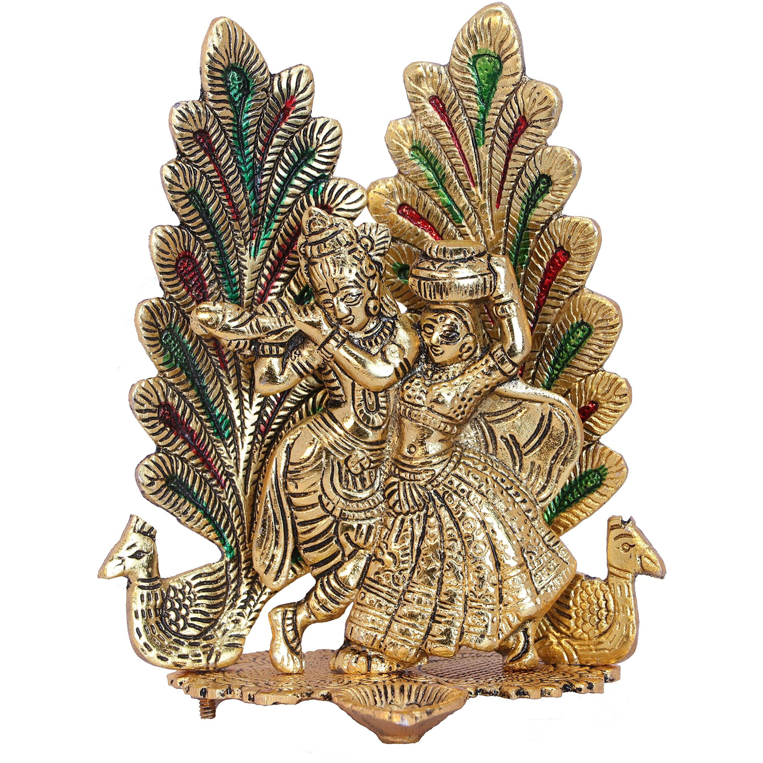 KridayKraft Radha Krishna Metal Statue with Diya for Pooja, Peacock Design Decor your Home,Office,Religious Showpiece Figurines,God idol Gift Article...