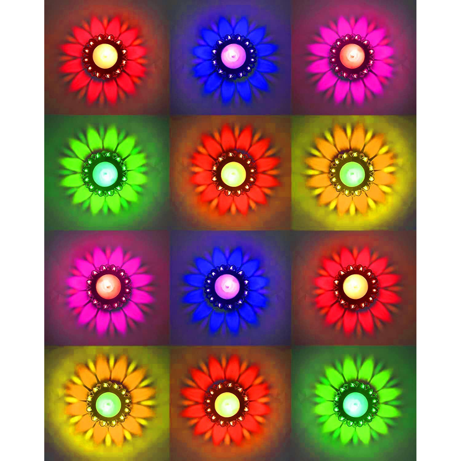 CraftVatika 144 Diya for Diwali Decoration Items -Transparent Diya Deepak 3D Floating Reflection Diya Combo Reusable Colourful Sai Ram Oil Diya, Deepawali Oil Lamps for Pooja/Puja