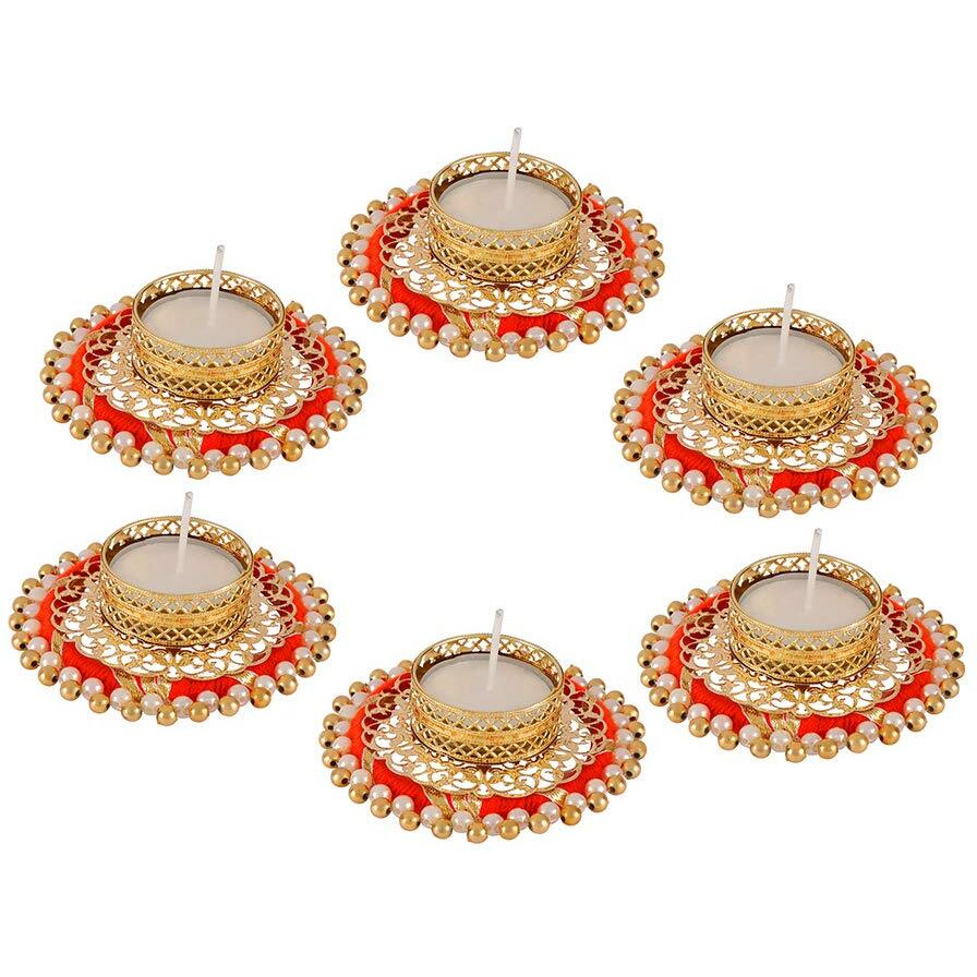 AccessHer Acrylic Diwali Diya Tealight Candle Holder -Set of 6
