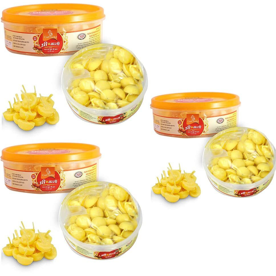 CraftVatika Readymade Diya Ghee Batti Pure Cow Ghee Cotton Wicks for Poojan, Diwali Decoration Handmade Wax Free Diya for Puja (150 Pcs)