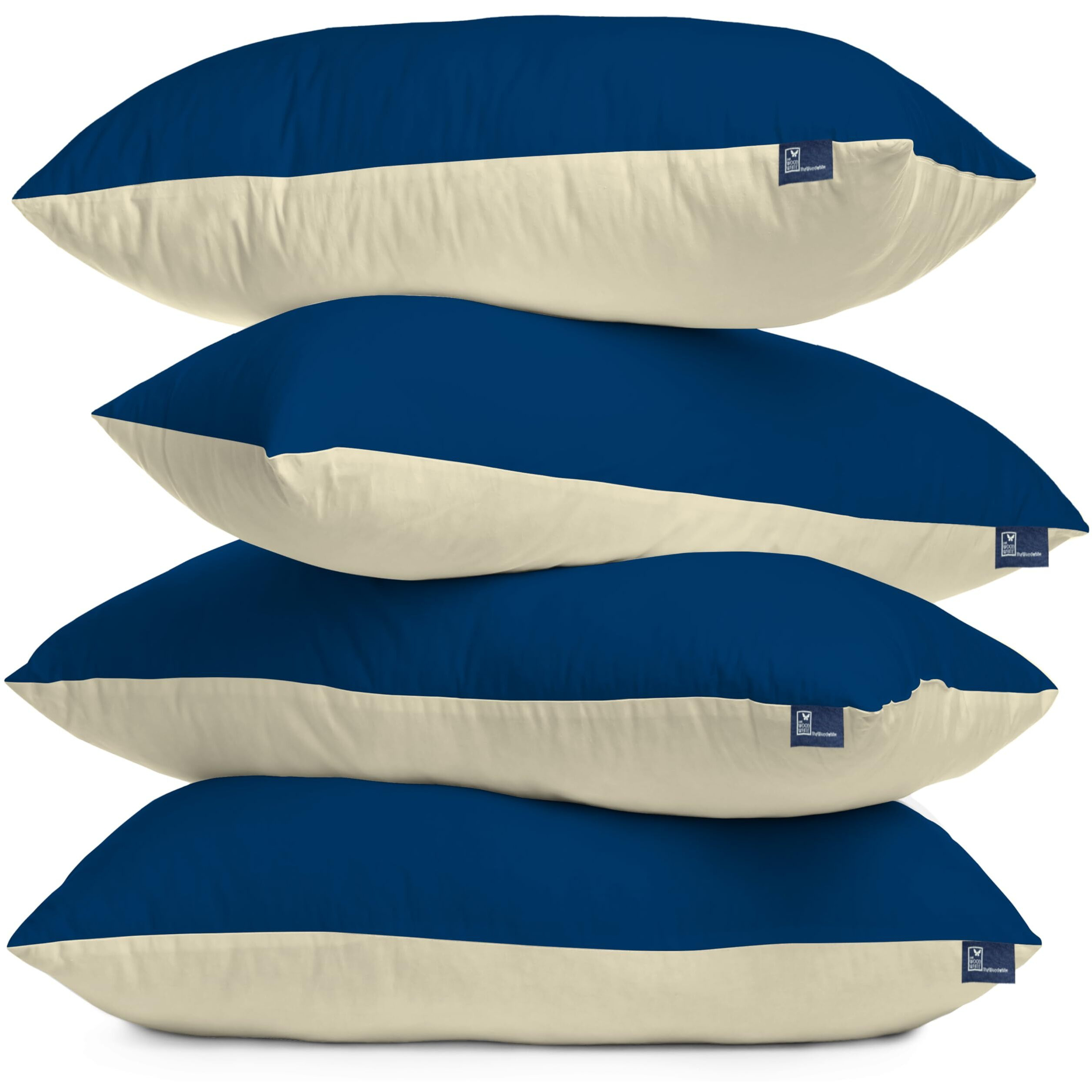 THE WOOD WHITE Microfiber Soft Reversible Coloured Pillows Set of 4 in 18 x 28 Inches. Sleeping Pillows for Every Decor. Blue & Cream.