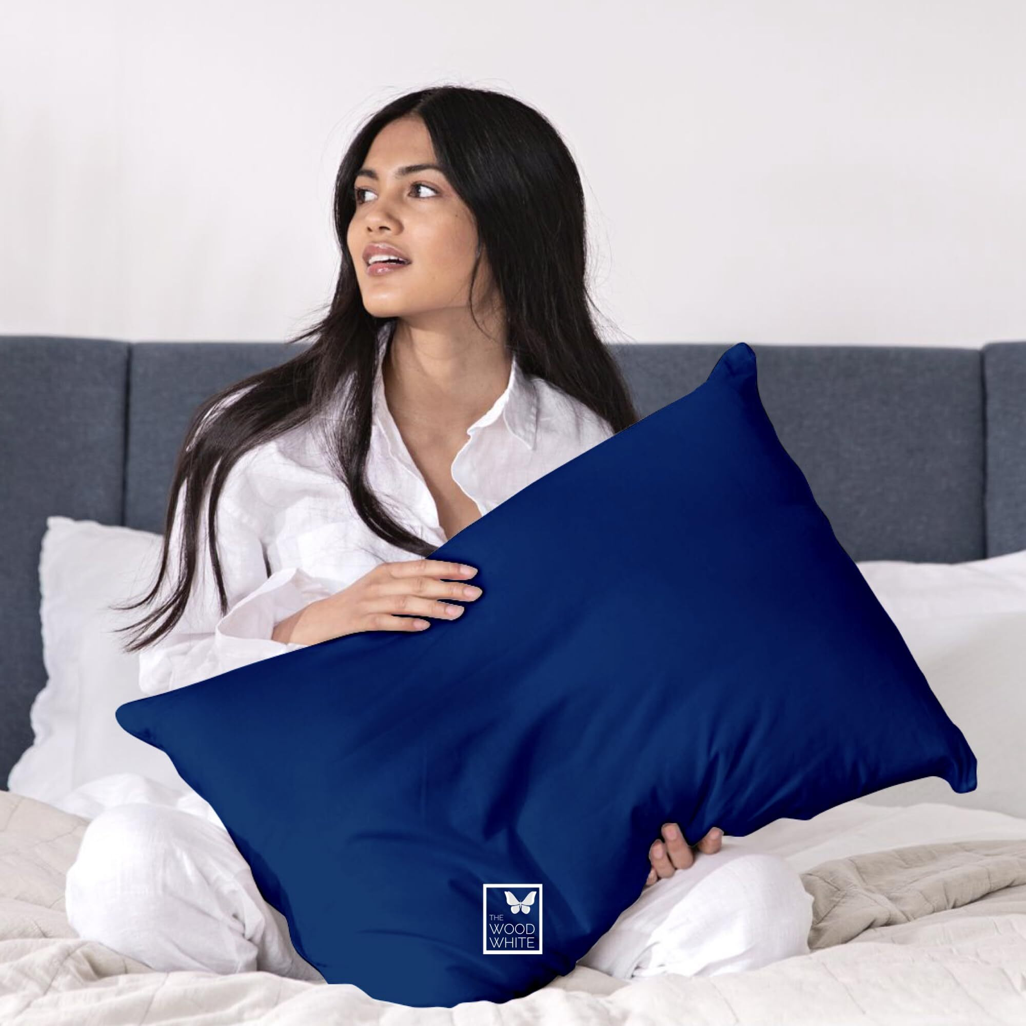 THE WOOD WHITE Microfiber Soft Reversible Coloured Pillows Set of 4 in 18 x 28 Inches. Sleeping Pillows for Every Decor. Blue & Cream.