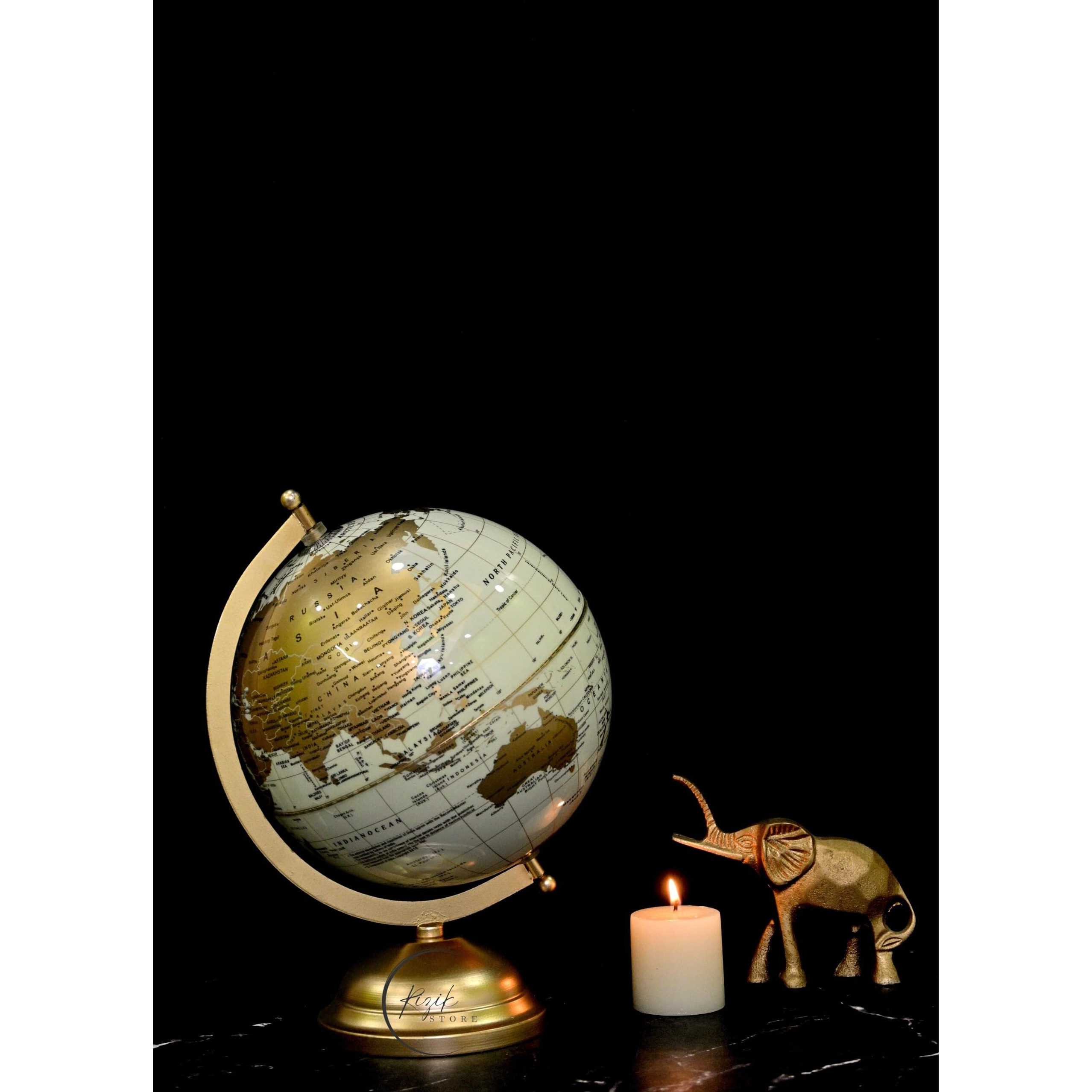 RIZIK STORE Educational World Globe with Heavy Metal ARC and Base/Home Decor/Political Globe/Office Globe/Globes for Kids & Students (8 New white gold)