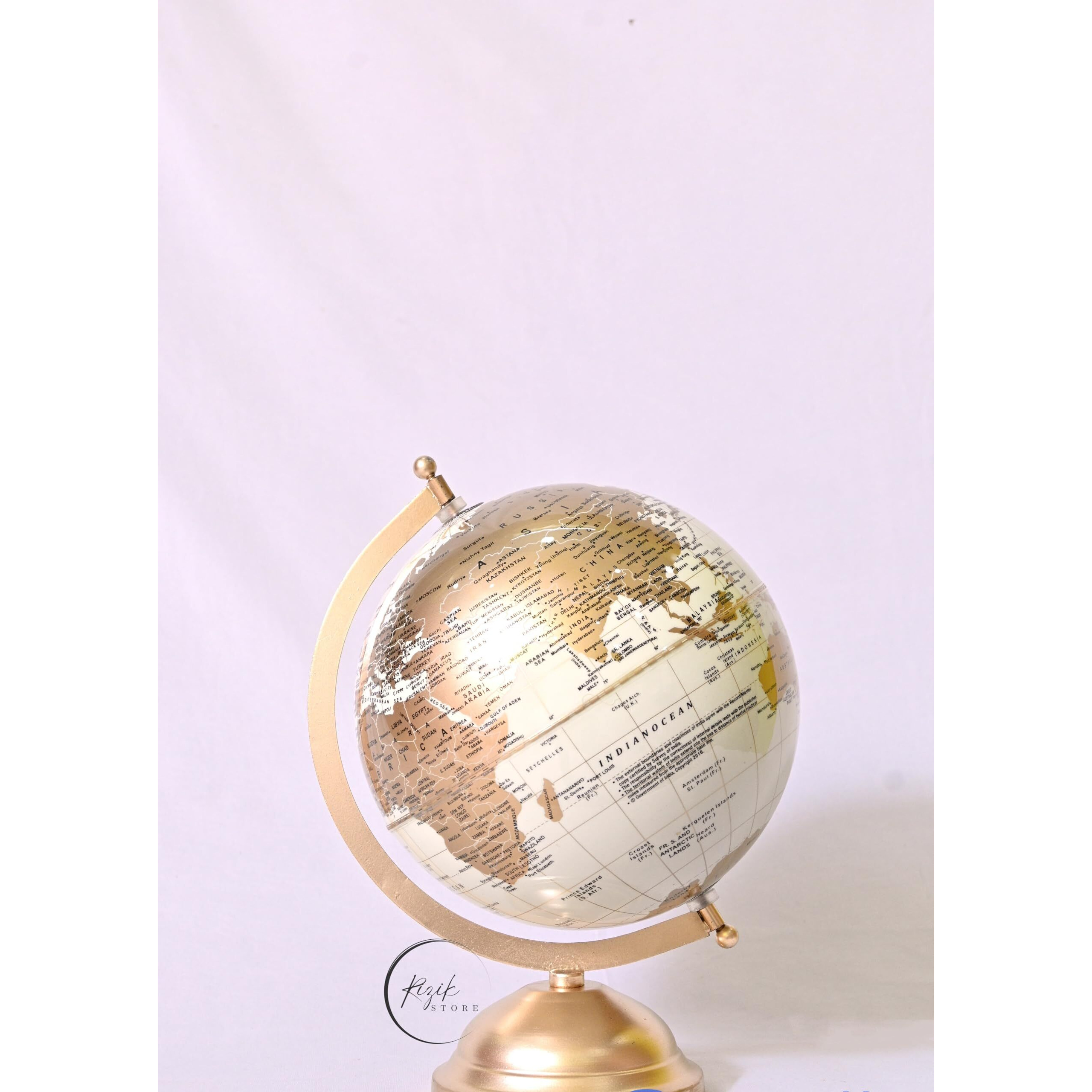 RIZIK STORE Educational World Globe with Heavy Metal ARC and Base/Home Decor/Political Globe/Office Globe/Globes for Kids & Students (8 New white gold)