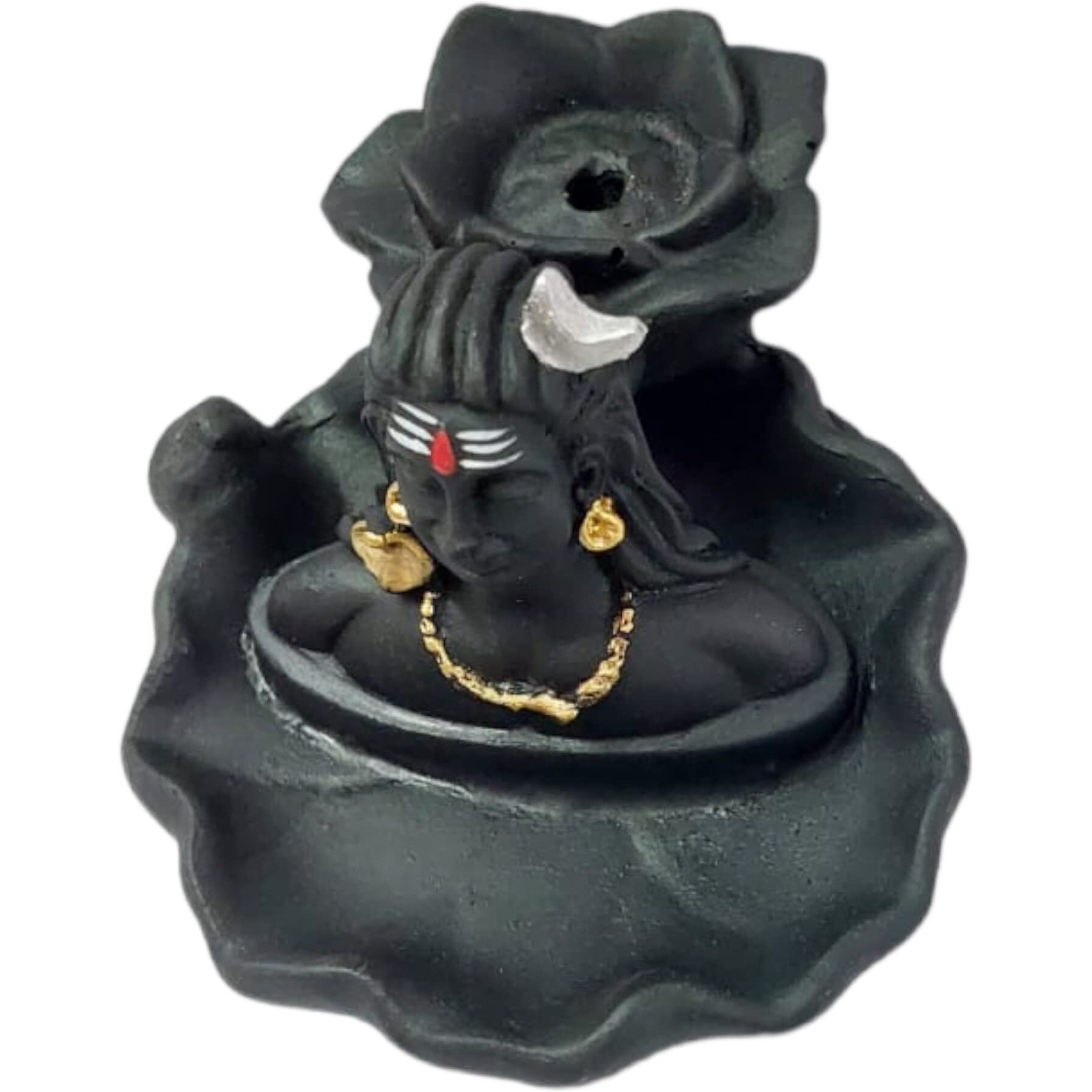 HC VILLA Lord Shiva Backflow Cone Incense Holder | Decorative Showpiece with 10 Free Smoke(Dhoop) Pooja & Gift |Mahadev Murti Idol, Shankara for Home & Living Room Decor, 12cm (Black) Resin