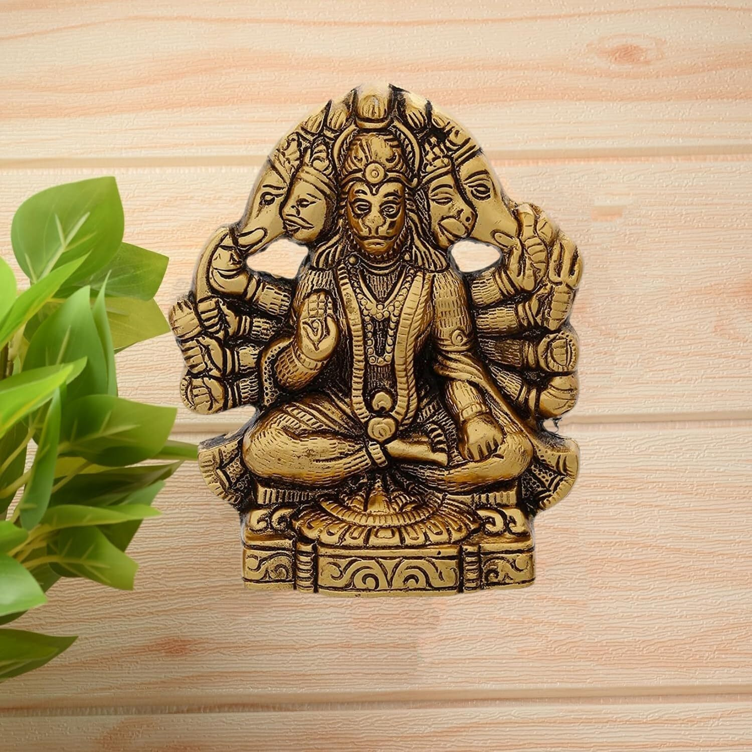 Chhariya Crafts Metal Panchmukhi Hanuman ji Murti Bajrangbali Idol Door Entrance Statue for Home Decor Gifting Protection from Evil Eye Decorative Showpiece - 16 cm (Metal, Gold)