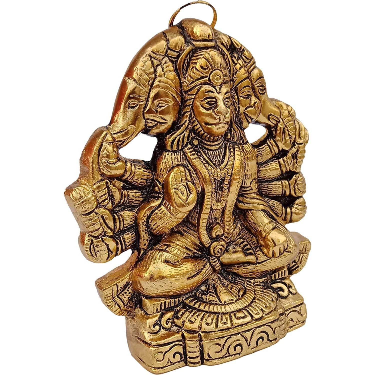 Chhariya Crafts Metal Panchmukhi Hanuman ji Murti Bajrangbali Idol Door Entrance Statue for Home Decor Gifting Protection from Evil Eye Decorative Showpiece - 16 cm (Metal, Gold)