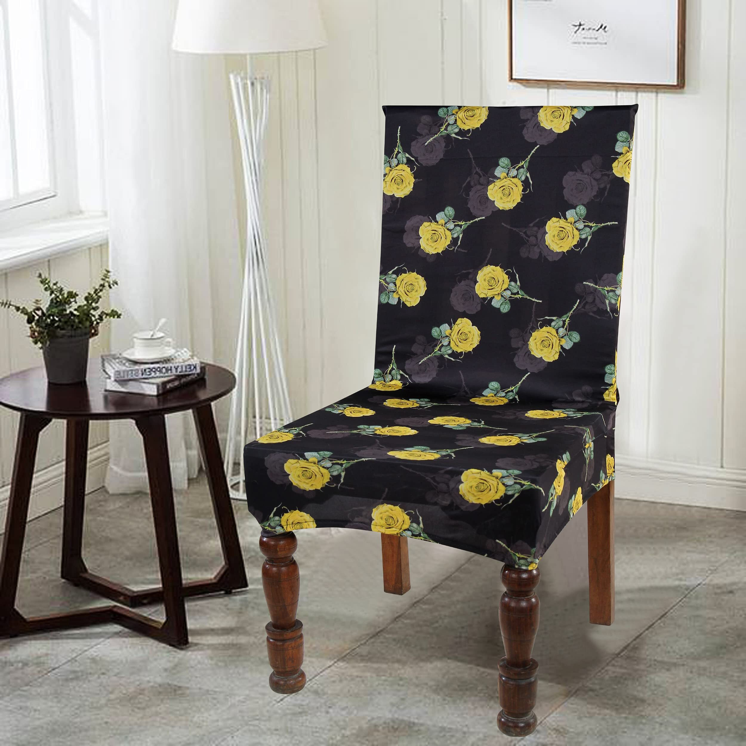 Harbell Home Elastic Dining Chair Cover Polyester Stretchable Removable & Washable Chair Cover Protective Seat Slipcover Home Restaurant Decor Set (Yellow Flower, Set of 1 Piece Chair Cover)