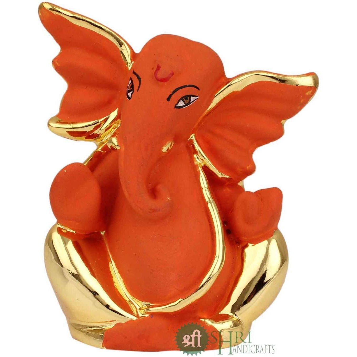 INDICAST Resin God Ganpati Gold Plated Ganesha Idol for Car Dashoboard & Home and Office Dcor - (4x3x8cm, Orange)