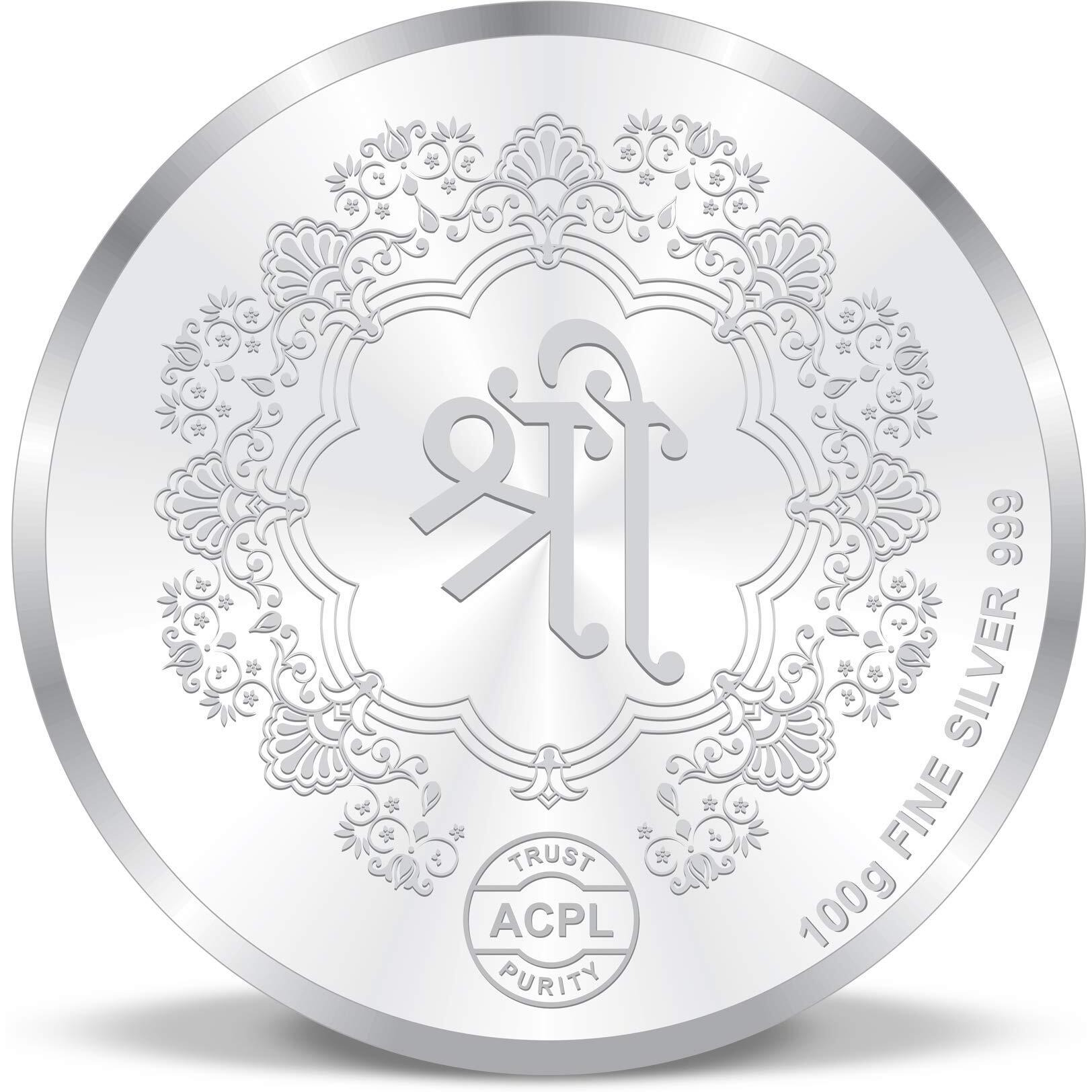 ACPL Precious Moments BIS Hallmarked Silver Coin Laxmi Ganesh Multi-Color 100 gm 999 Pure
