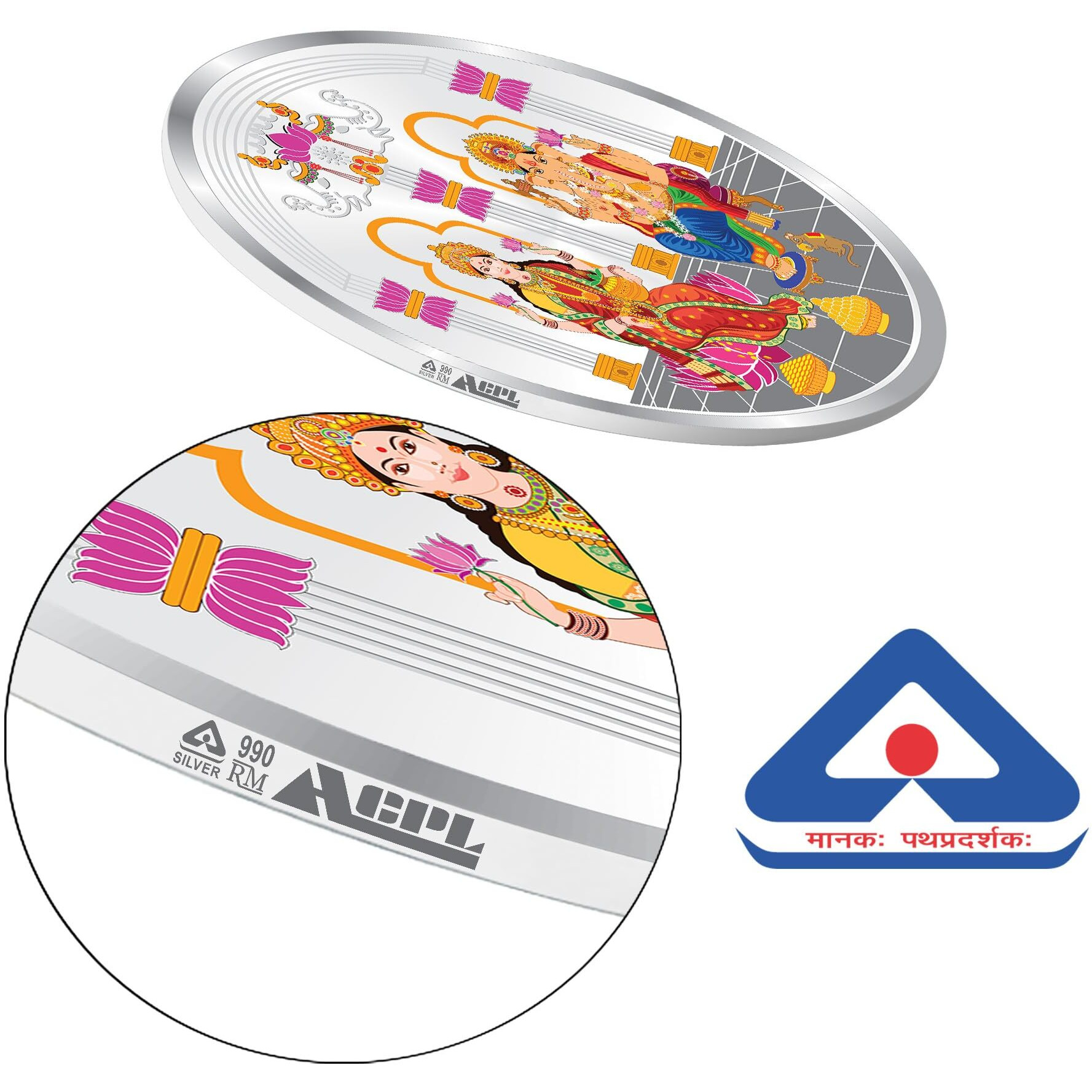 ACPL Precious Moments BIS Hallmarked Silver Coin Laxmi Ganesh Multi-Color 100 gm 999 Pure