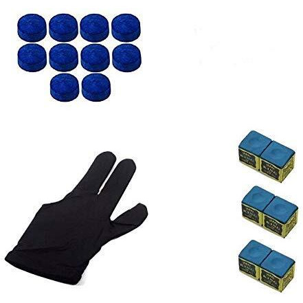 Laxmi Ganesh Billiard Snooker, Pool Cue Stick Combo, Nylon Gloves, 6 Chalk and 10 Pieces Leather Cue Tip (10mmBlue)