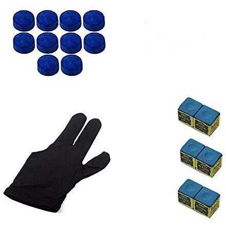 Laxmi Ganesh Billiard Snooker & Pool Combo, 1 Piece Glove, 6 Pieces Chalk and 10 Pieces Leather Cue Tip (9mm)