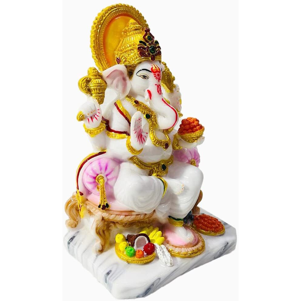 Divine Gifts Marble Dust Ganesh Idol, 7 Inches, White Gold, 1 Piece