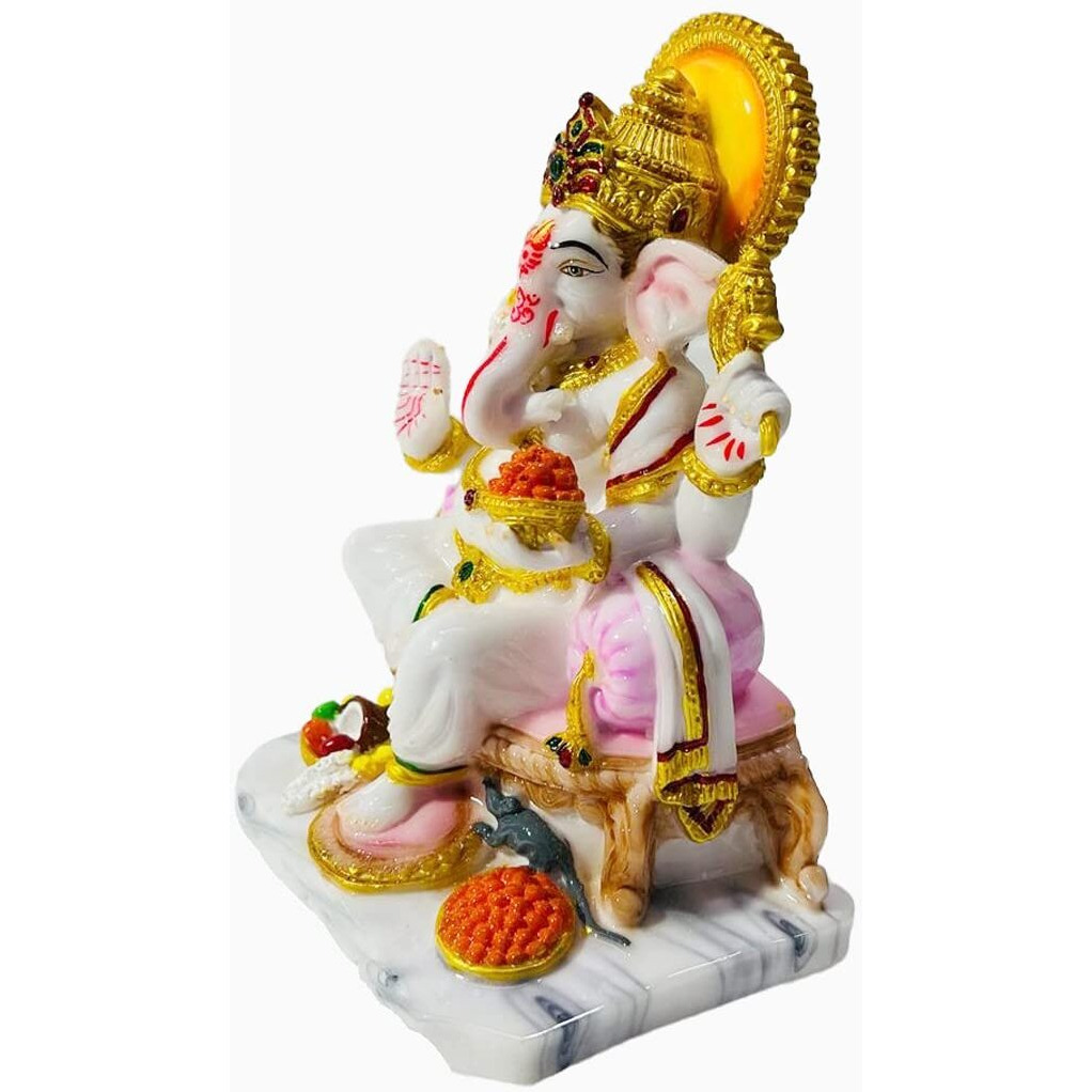 Divine Gifts Marble Dust Ganesh Idol, 7 Inches, White Gold, 1 Piece