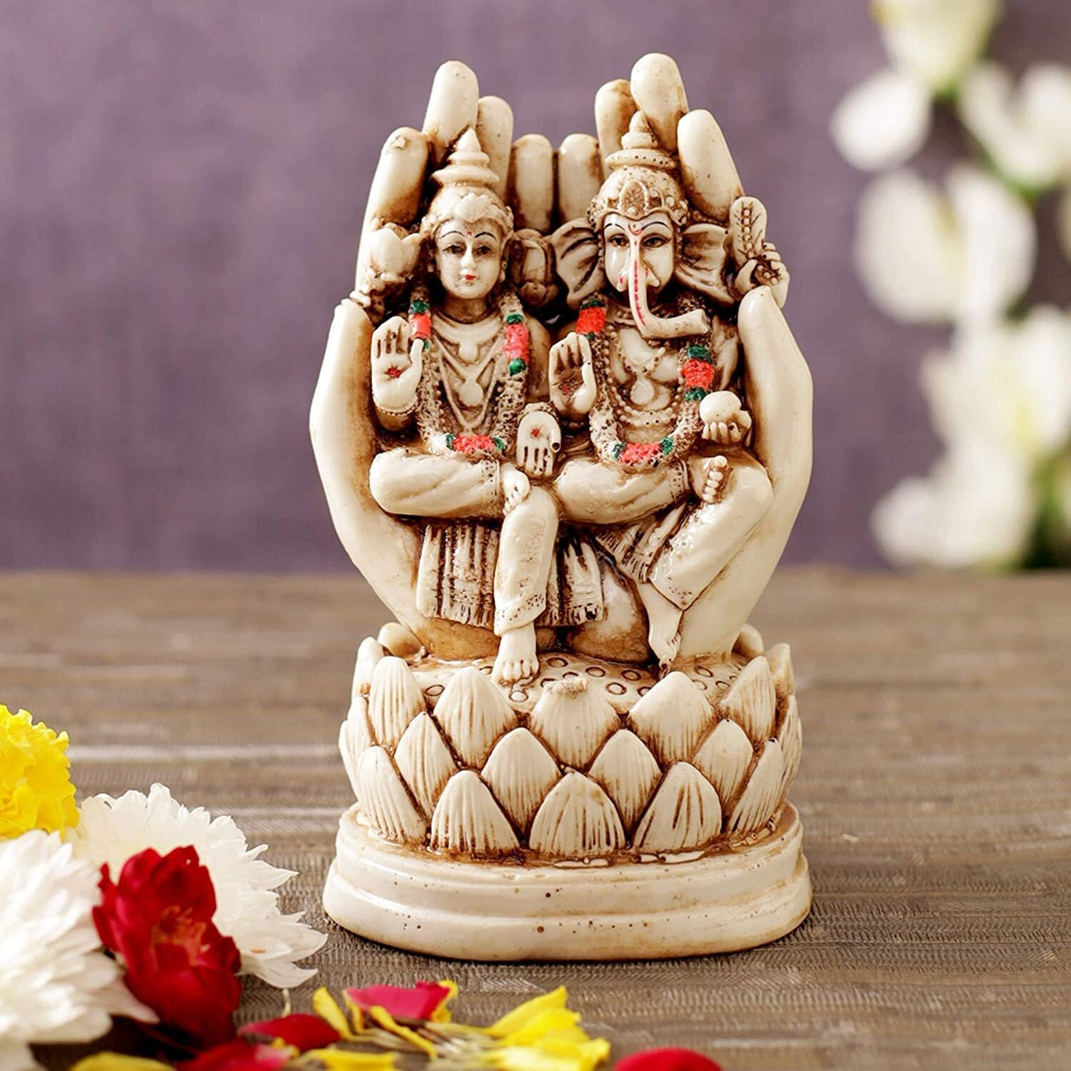 TIED RIBBONS Decorative Lakshmi Laxmi Ganesh Murti Idol Statue Showpiece (Multi, 15 cm x 9 cm) - Decoration Items for Home Decor Mandir Temple Pooja Room Living Room Table Office Gifts
