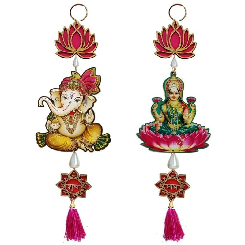 WAHHSON Lotus Hangings for Decoration/Hanging for Home Decor/Floral Wall Hangings for Temple Decor/Diwali Decor,Wedding and All Festival Decor/showpiece for Home Decor (Laxmi Ganesh)
