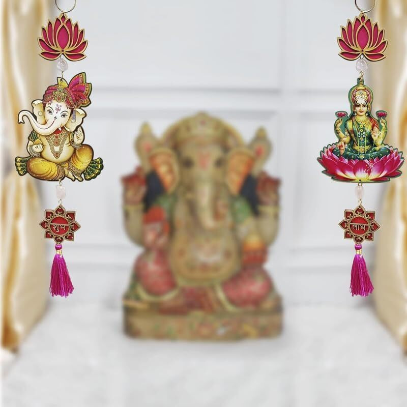 WAHHSON Lotus Hangings for Decoration/Hanging for Home Decor/Floral Wall Hangings for Temple Decor/Diwali Decor,Wedding and All Festival Decor/showpiece for Home Decor (Laxmi Ganesh)