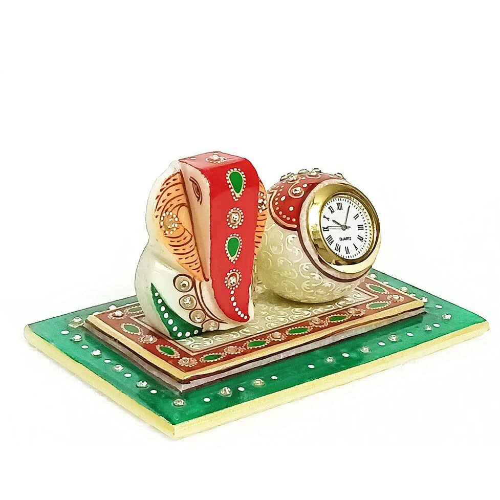 Handicraft Kingdom Table Clocks For Bedroom Designer Analog Modern Quartz Movement For Office & Home Dcor With Ganesh | Round Shape Gift Item For Living Room| Approx Size 4x6 Inch & Wt 850Gm PackOf 1