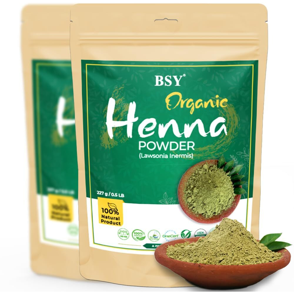 BSY Organic 100% Natural and Pure Henna Powder for Hair colour - 227g (Pack of 2), Natural Mehendi powder, Henna leaf powder, Natural Hair dye, Hair care powder, Triple sifted powder