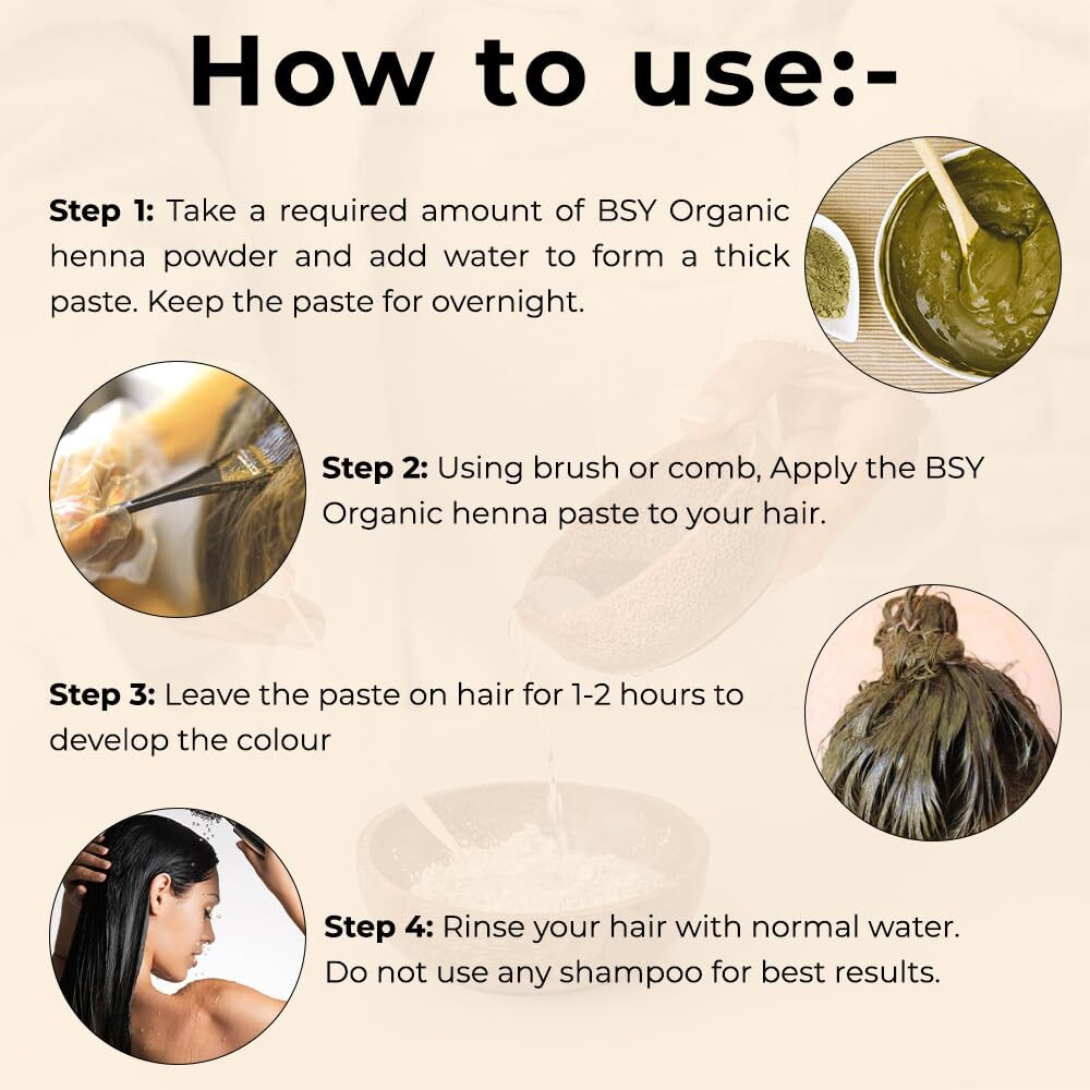 BSY Organic 100% Natural and Pure Henna Powder for Hair colour - 227g (Pack of 2), Natural Mehendi powder, Henna leaf powder, Natural Hair dye, Hair care powder, Triple sifted powder