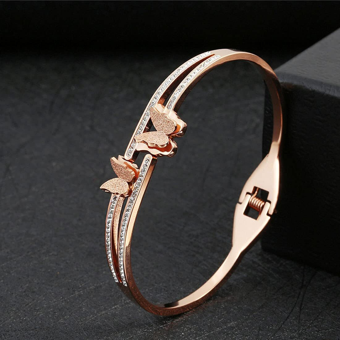 Yellow Chimes Rosegold Bracelet for Women Elegant Dual Butterfly Stainless Steel Rose Gold Plated Kadaa Bracelet for Women and Girls Valentine Gift for Girls
