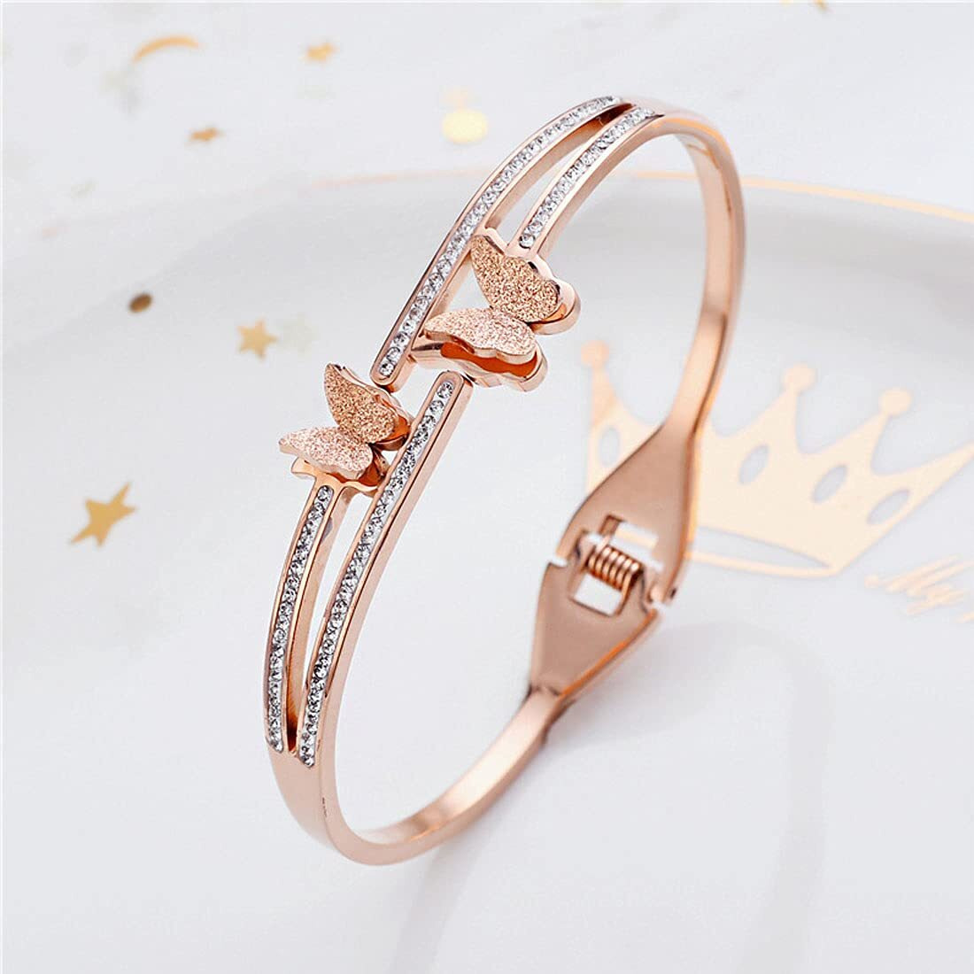Yellow Chimes Rosegold Bracelet for Women Elegant Dual Butterfly Stainless Steel Rose Gold Plated Kadaa Bracelet for Women and Girls Valentine Gift for Girls